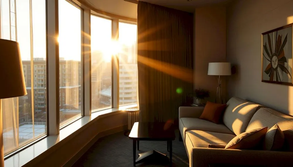 Logement vitré et ensoleillé avec des rideaux Logement vitré et ensoleillé avec des rideaux